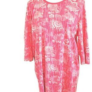 Woman Within Womens Sz 16 Pink Floral 100% Cotton Floral Design Tunic Top